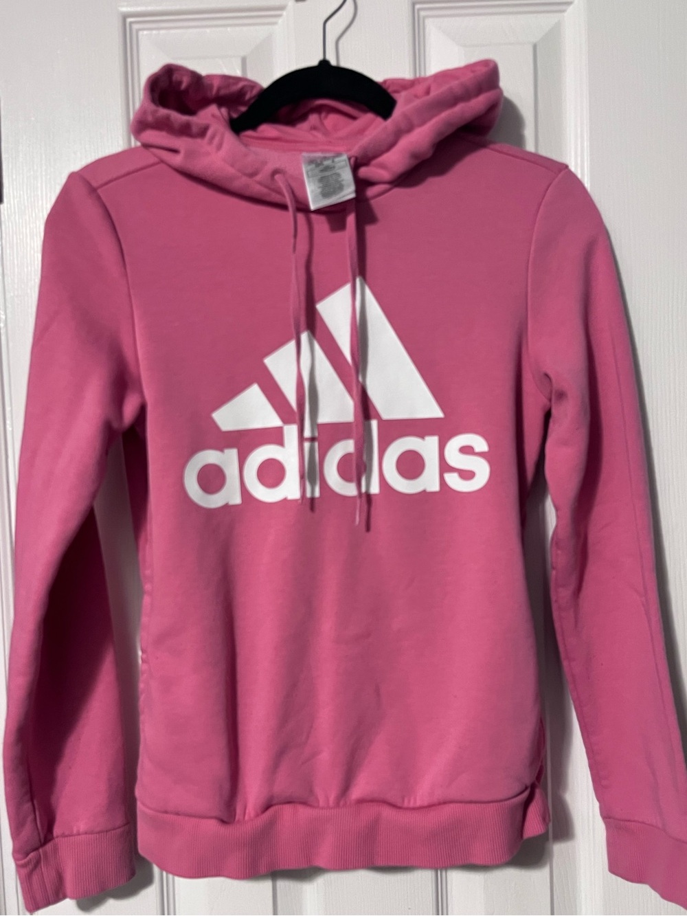 Adidas ESSENTIALS LOGO FLEECE HOODIE Pink Logo Crewneck Sweatshirt XS
